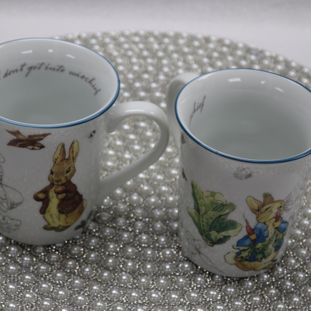 BEATRIX POTTER PETER BUNNY RABBIT EASTER SPRING COFFEE TEA MUGS -NEW- S/2 - #F